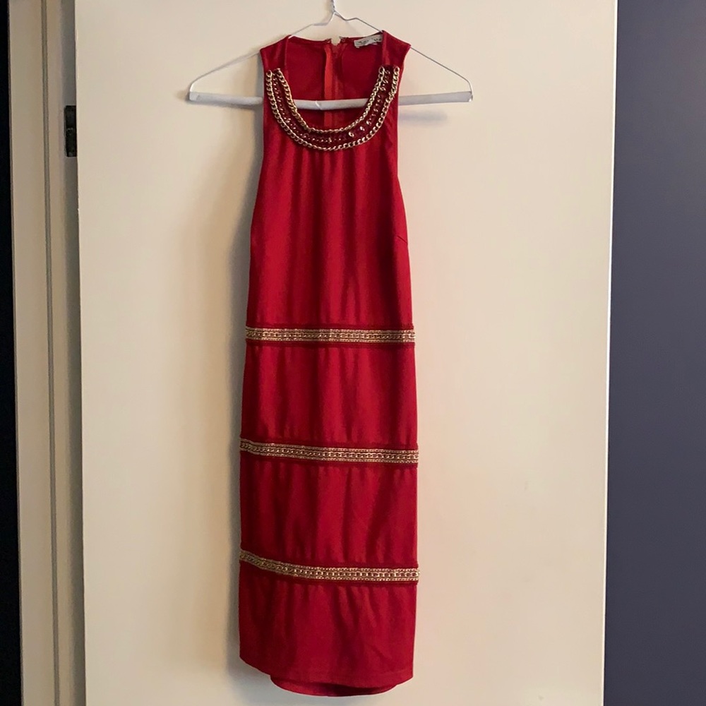Red body con mini dress
